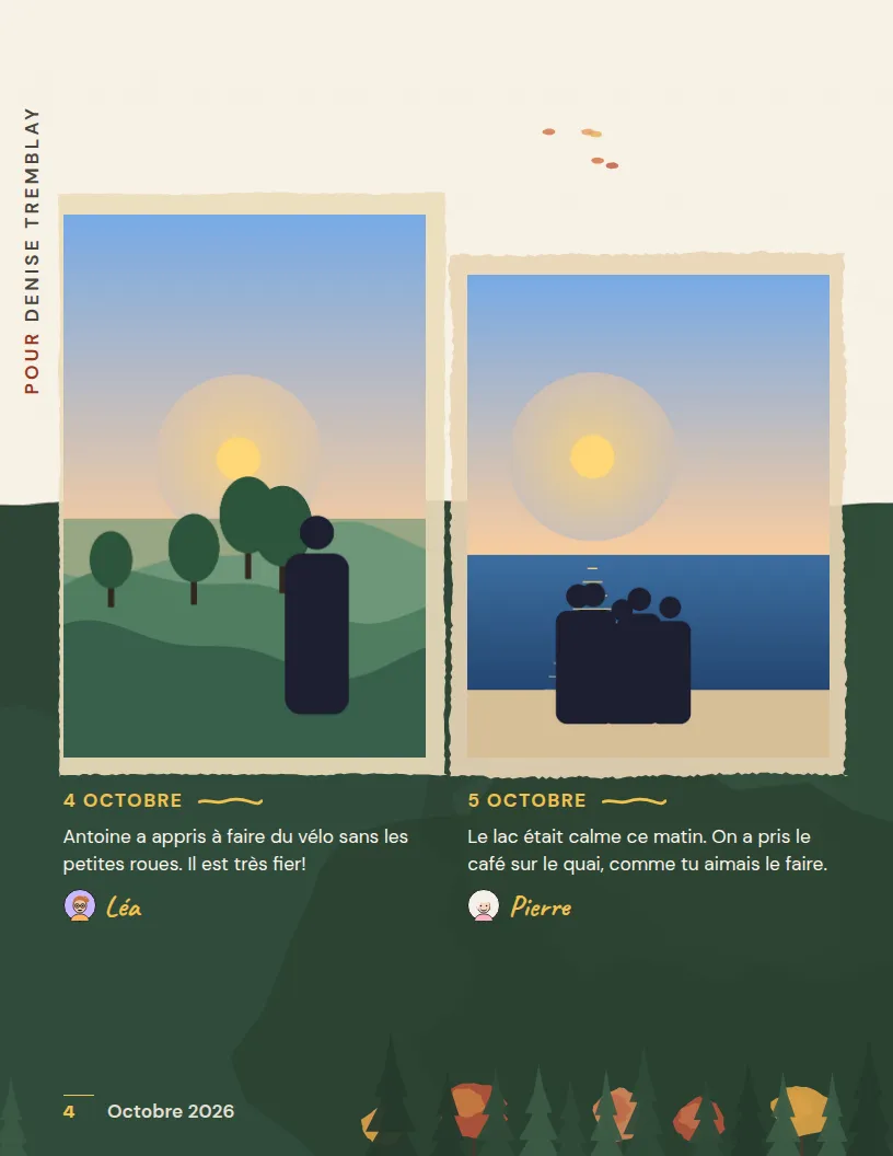Page 4 : deux photos côte à côte, avec les mots de Léa et de Pierre
